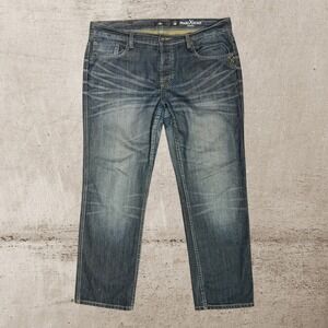 Marc Ecko Cut & Sew‎ Jeans Mens W38 Slim Fit Button Fly Embroidered Whiskered